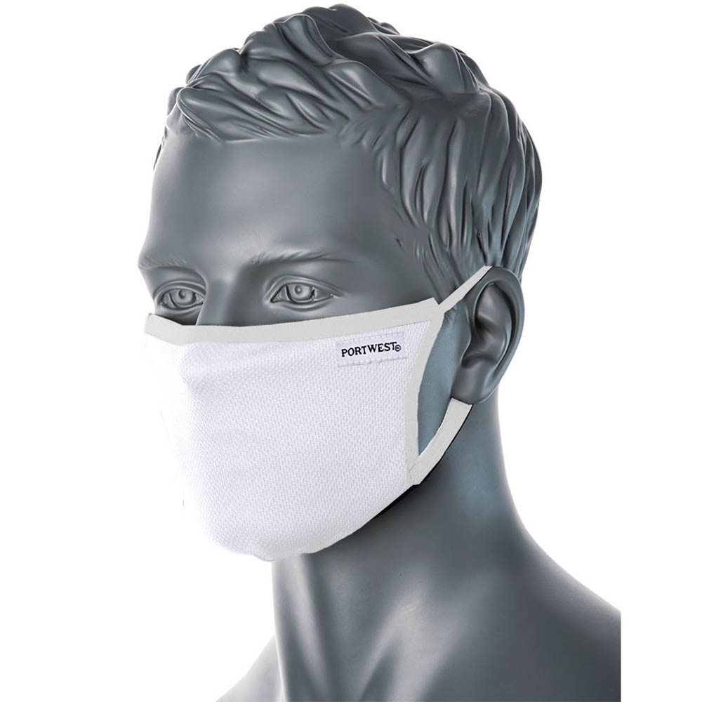 white portwest face mask on a male mannequin head