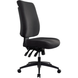 black chair with high back, no arms, 3 levers