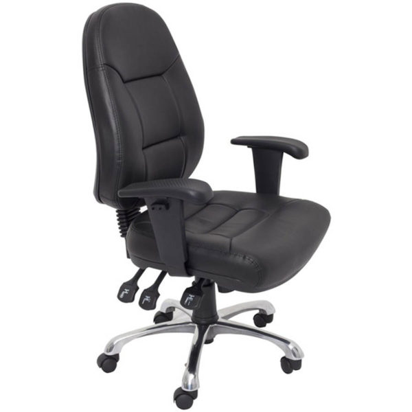 black chair with high back and 3 levers