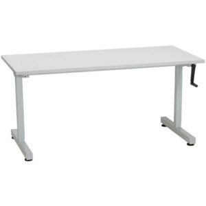 white table with a manually adjustable height